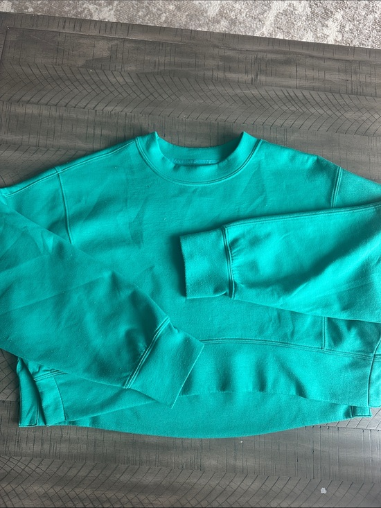YPB Tops - Women's Cropped Oversized Crewneck Sweatshirt - Teal Green